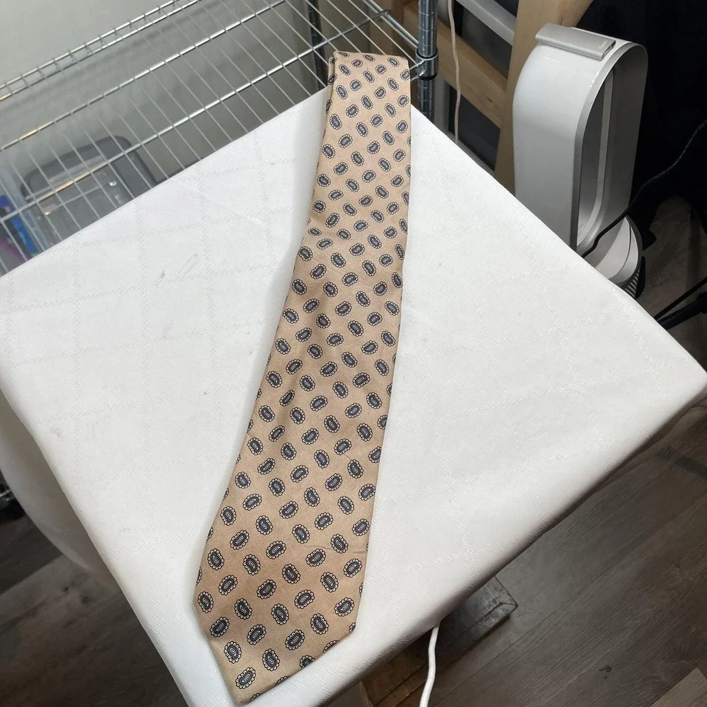 VTG 90s ROBERT‎ TALBOTT x SATEL'S Mens Beige Paisley Tie Retro Preppy Old Money